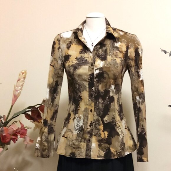 NWOT Fred David Women’s Long Sleeve Loose Shirts Pleated Blouses Tops Office - Picture 3 of 5